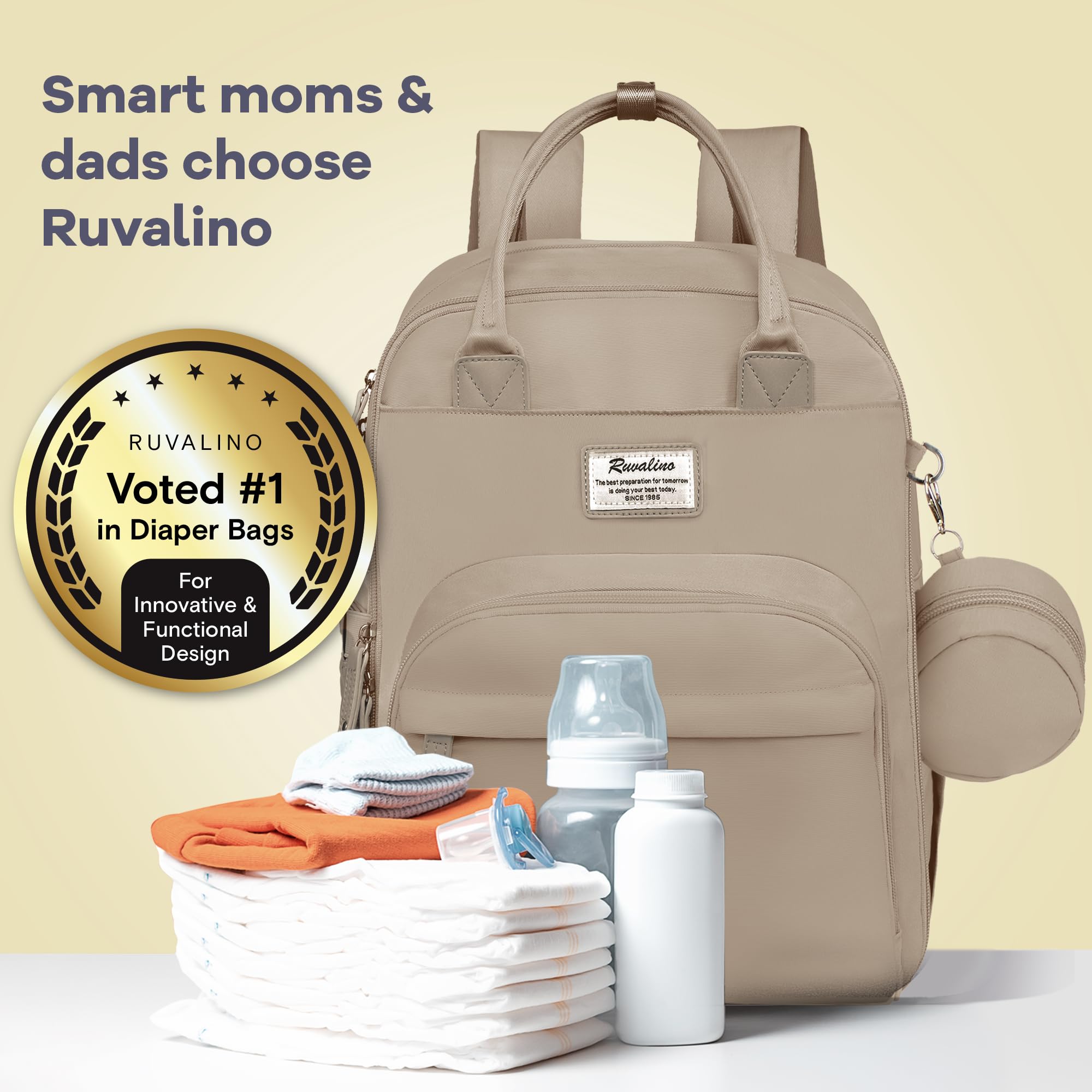 RUVALINO diaper bag waterproof fabric detail showing durability for daily use