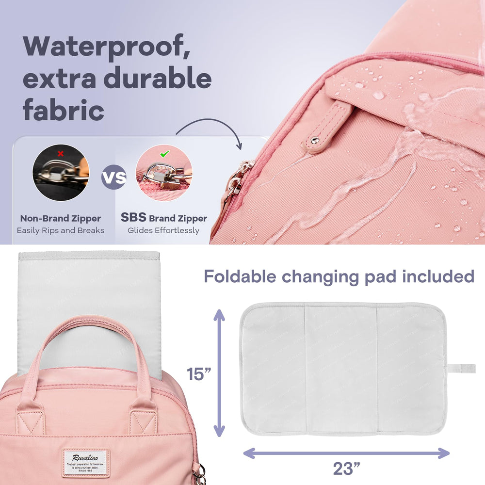 RUVALINO diaper bag backpack waterproof material protects contents in rain