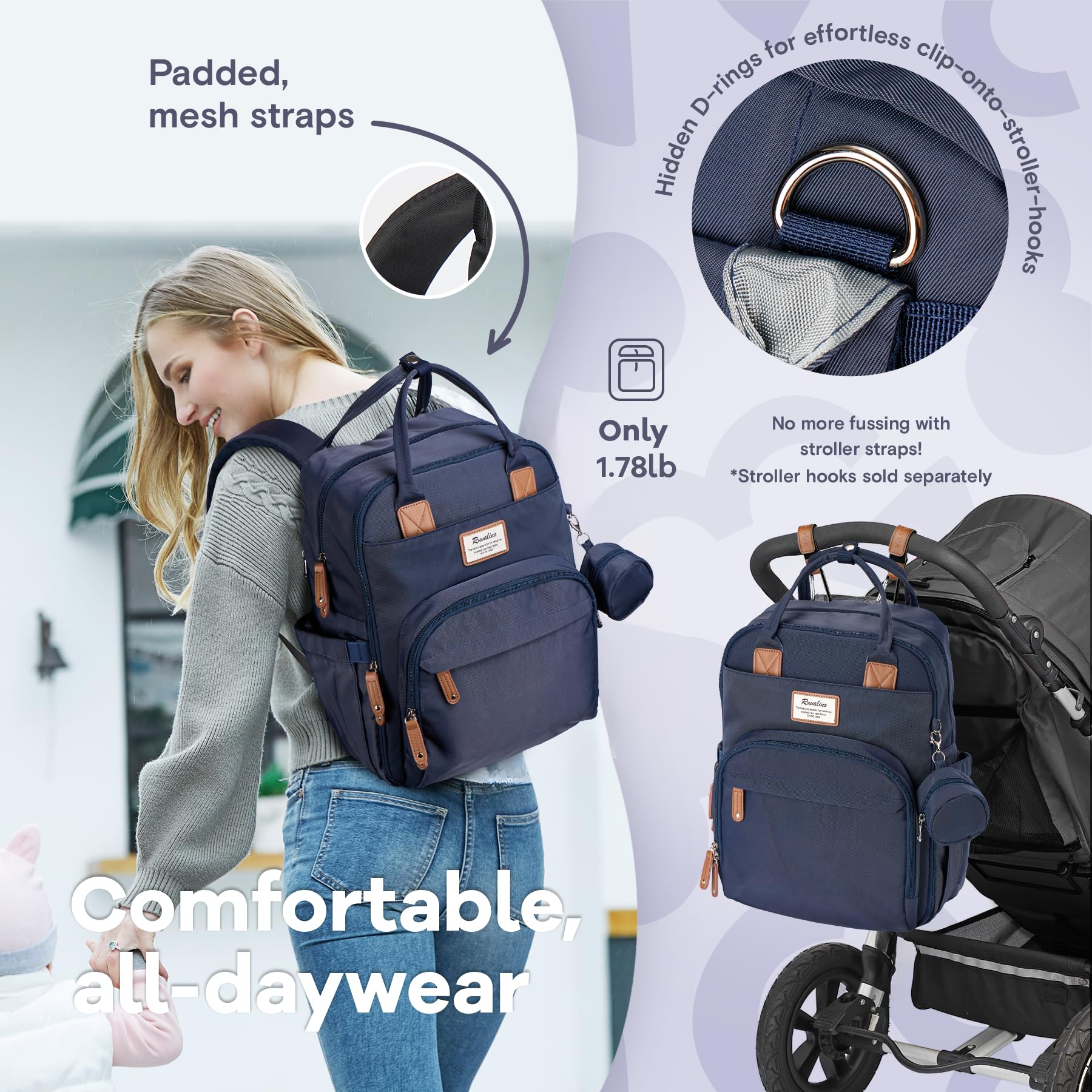 RUVALINO convertible design switches from backpack to tote for versatile outings.