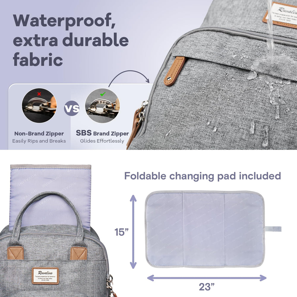 RUVALINO diaper bag ergonomic back panel supports comfortable wear during long days.