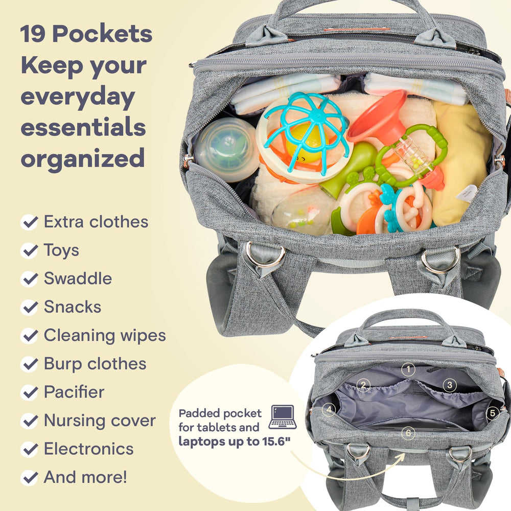 RUVALINO diaper bag mesh-pocket organization keeps keys and snacks within reach.