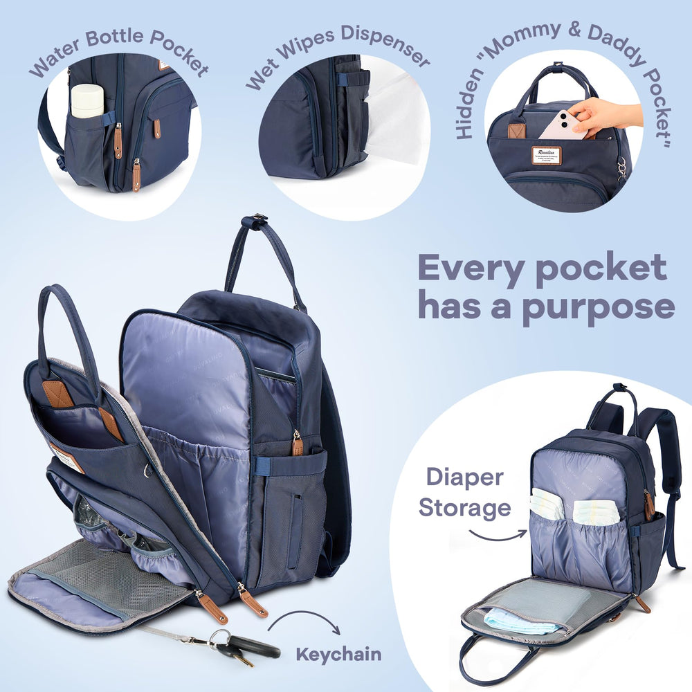 RUVALINO mesh pocket organizers help you quickly locate diapers, wipes, and toys.