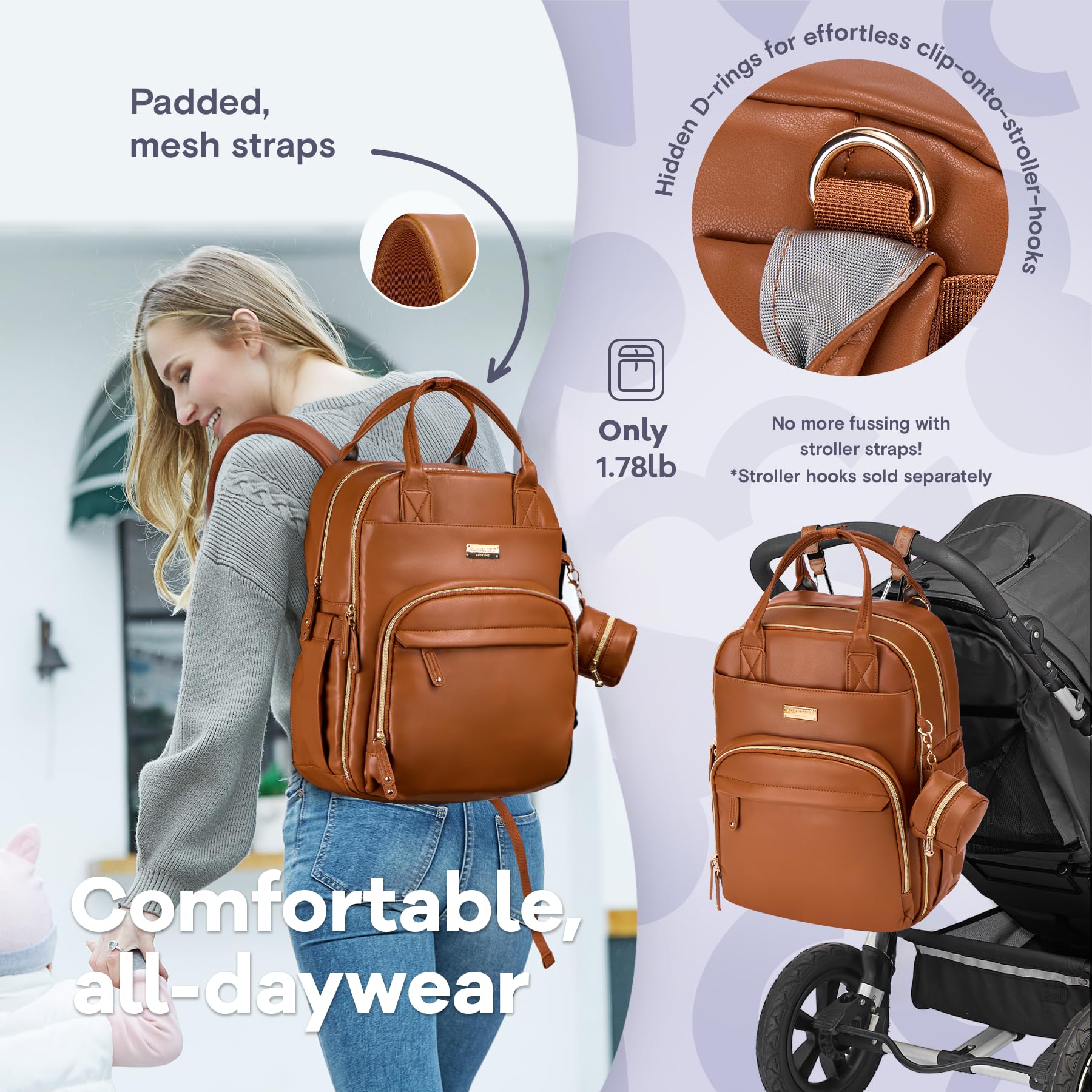 RUVALINO pacifier case tucked into the bag for quick access.