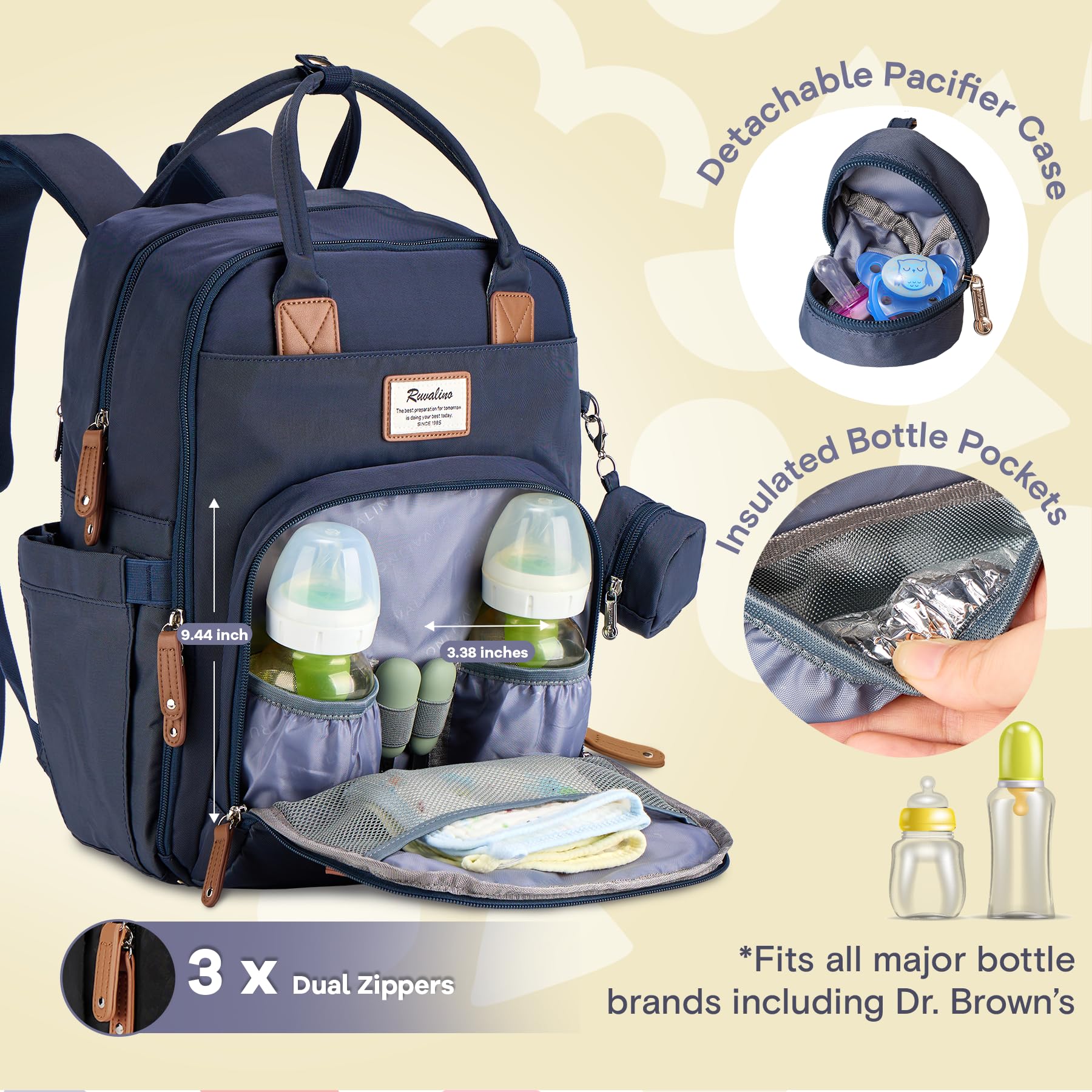 RUVALINO padded laptop pocket protects devices while you manage baby gear.