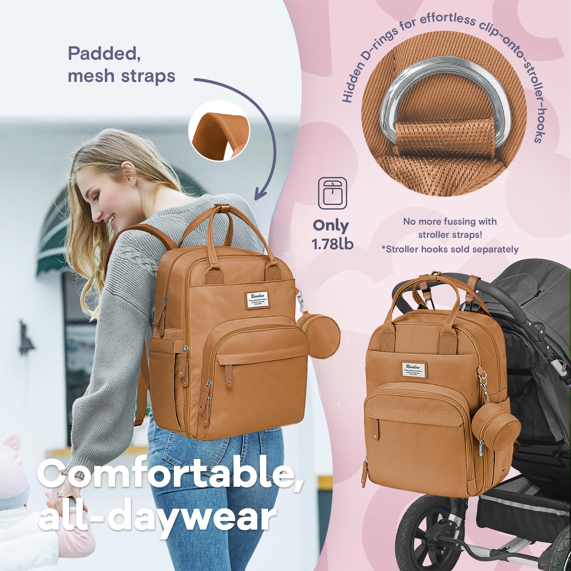 RUVALINO 17-pocket layout helps keep baby items neatly organized.