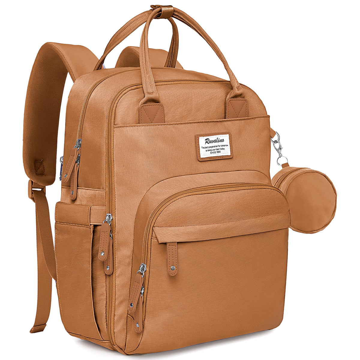 RUVALINO diaper bag backpack with wide opening for easy on-the-go access.