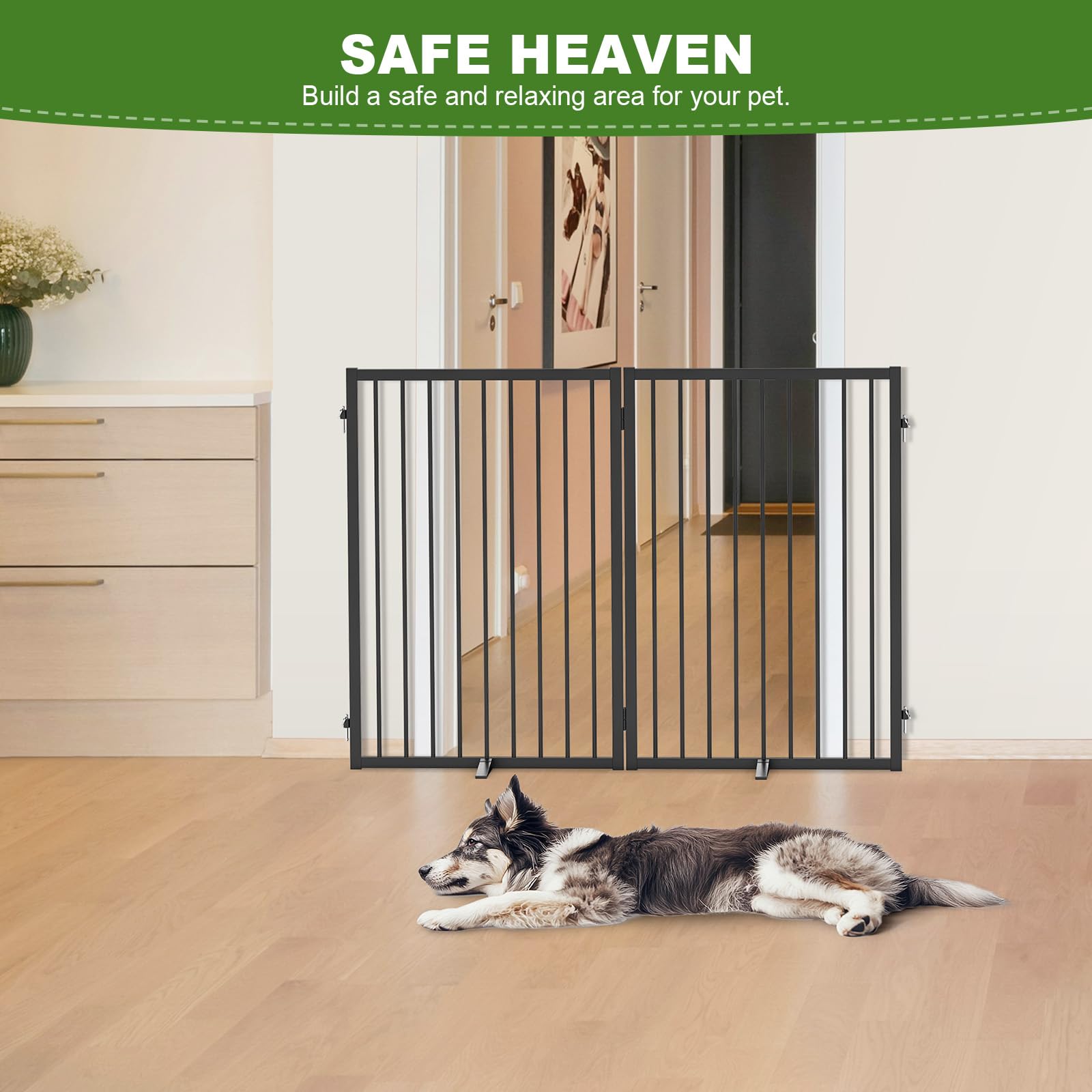 Rvdeaa gate keeps pets from kitchens and restricted areas.