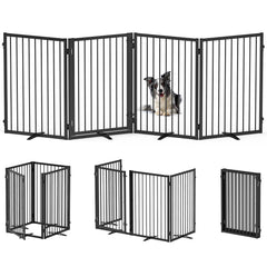 Rvdeaa free-standing dog gate front view with four panels for wide spaces