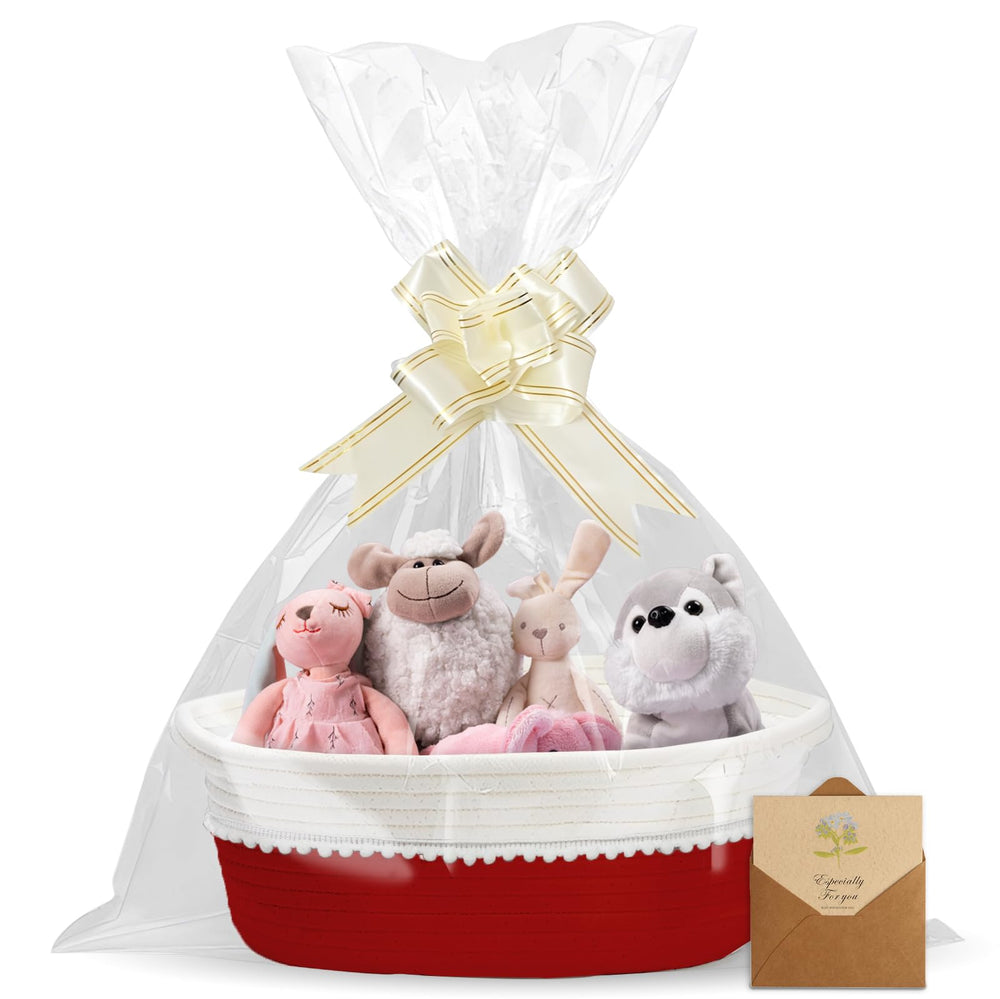 RVEAFA Christmas red gift basket with wrap bag and ribbon ready for gifting