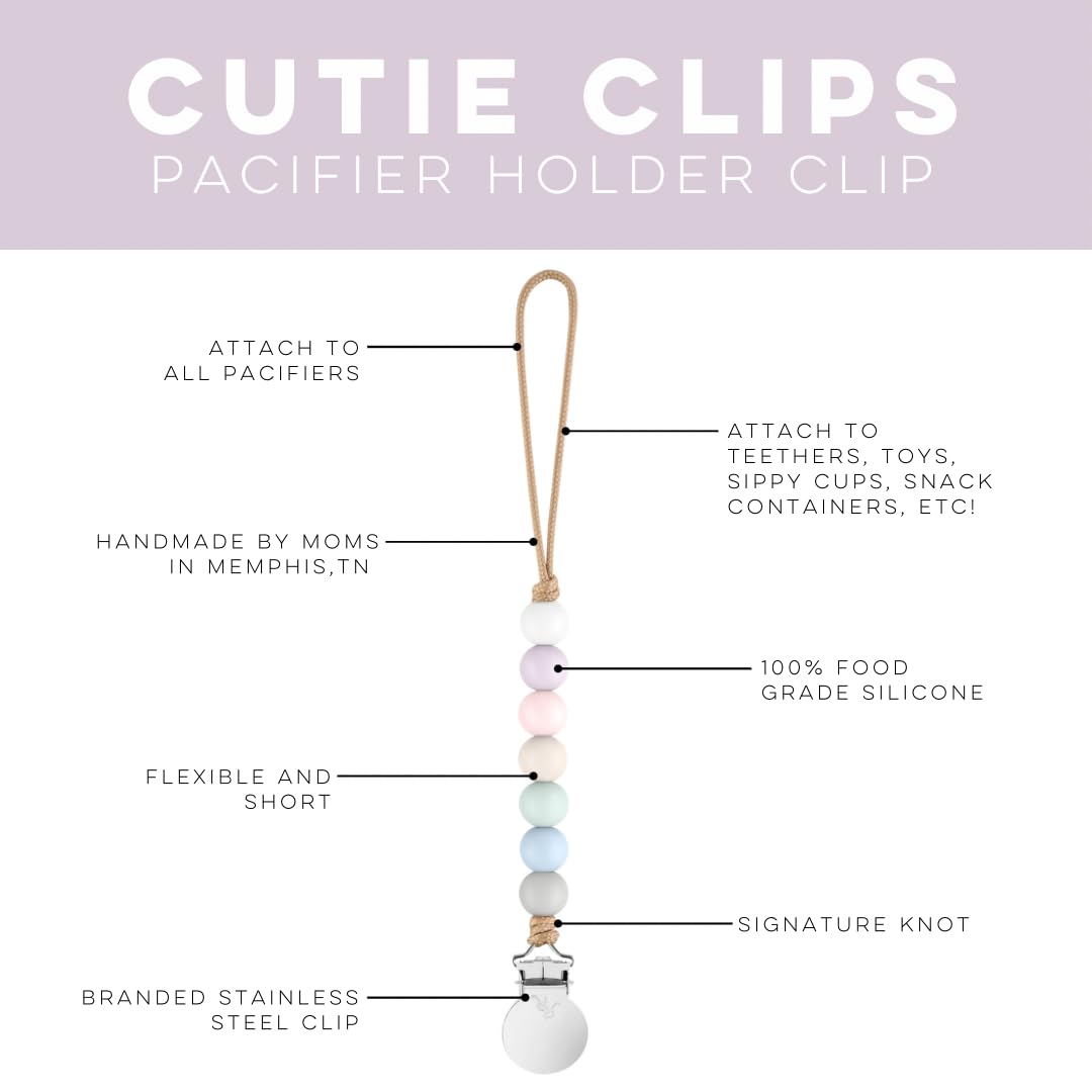 Ryan & Rose Georgia pacifier clip with durable metal clip for secure attachment.