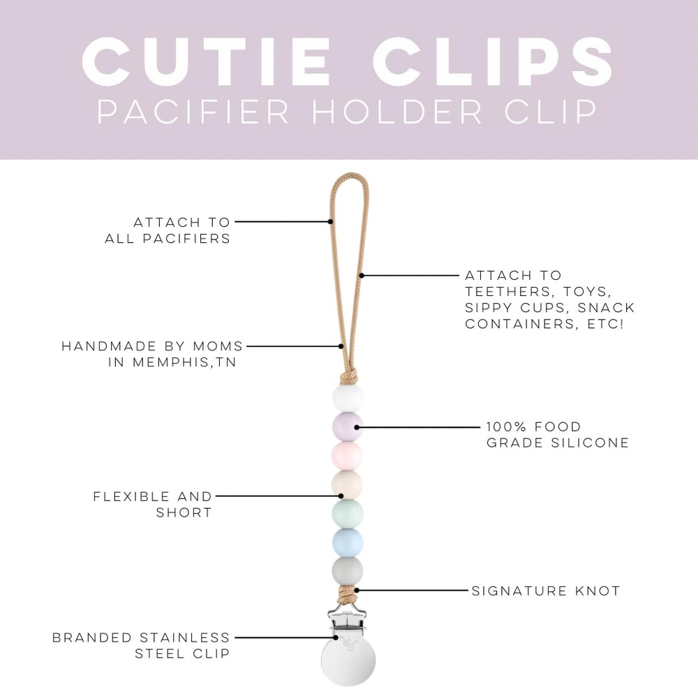 Ryan & Rose Georgia pacifier clip with durable metal clip for secure attachment.