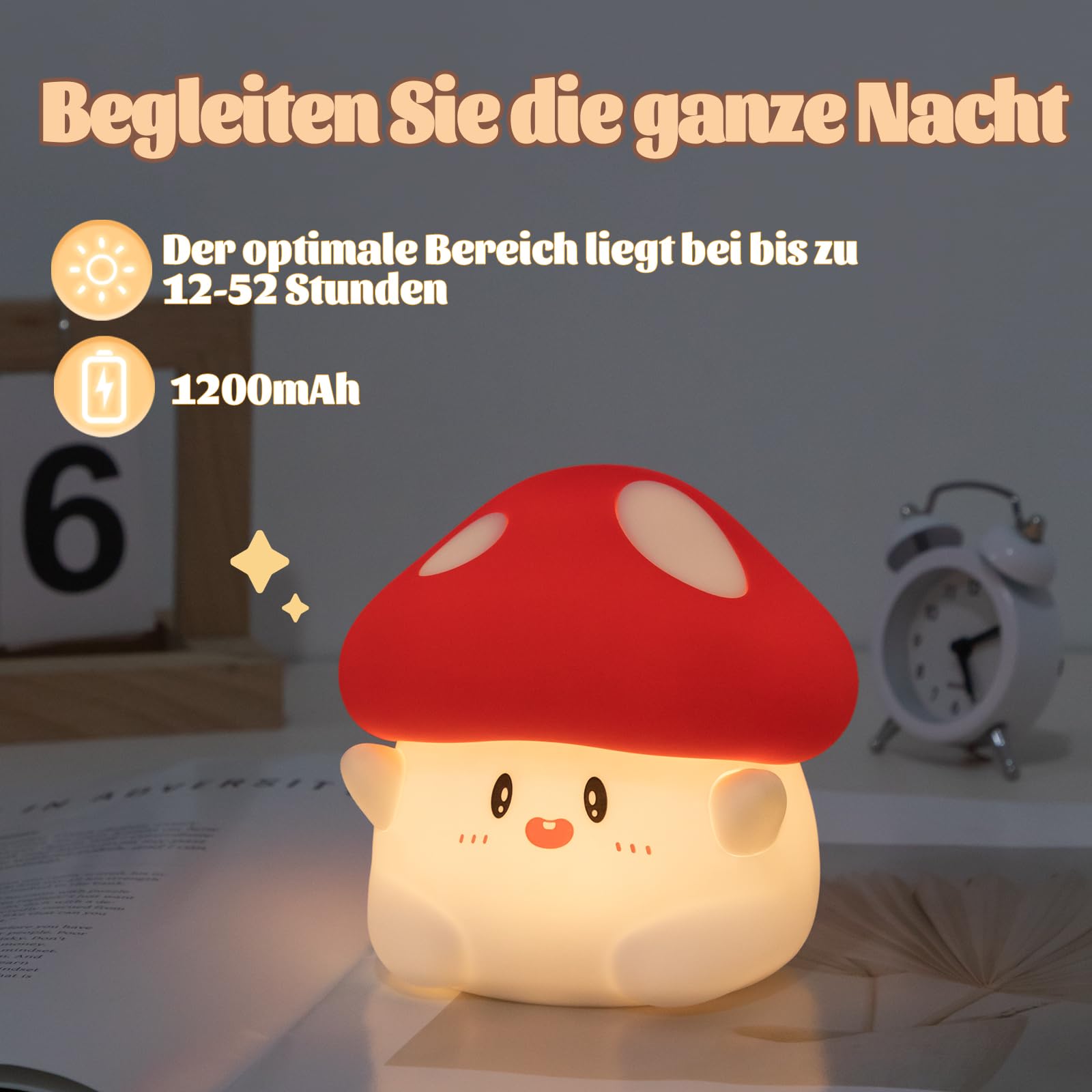 Rytinazzz Hug Mushroom Night Light USB-C charging for easy recharging