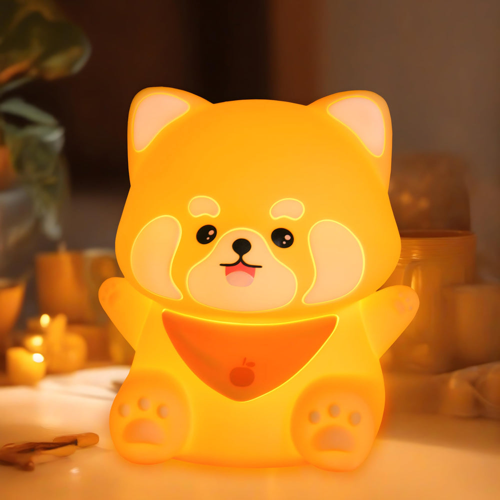 Rytinazzz Red Panda Night Light on bedside table with warm glow