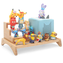 RZYLKA Tonies organizer 3-tier shelf displaying figures keeps collections organized.