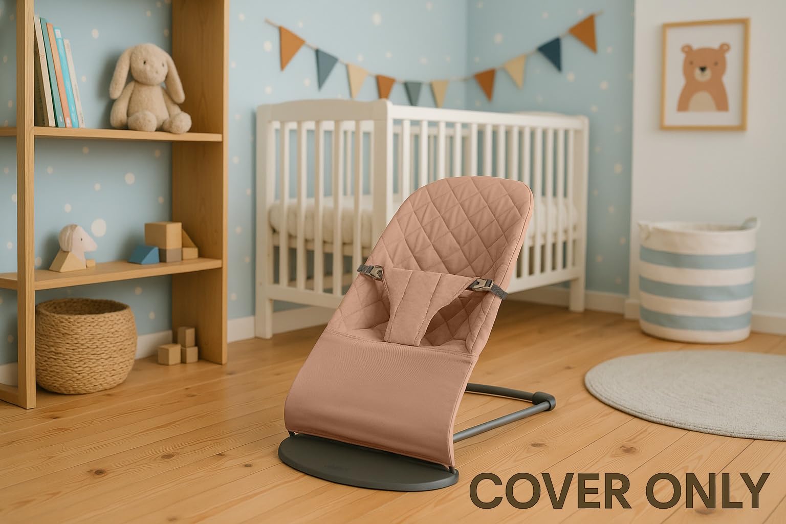 Durable dense cotton fabric seat cover for BabyBjorn bouncer in sand