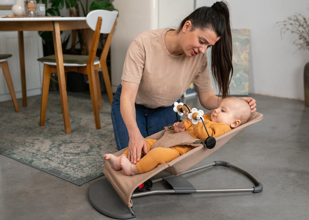 Sand fabric seat cover designed for daily use on BabyBjorn bouncer