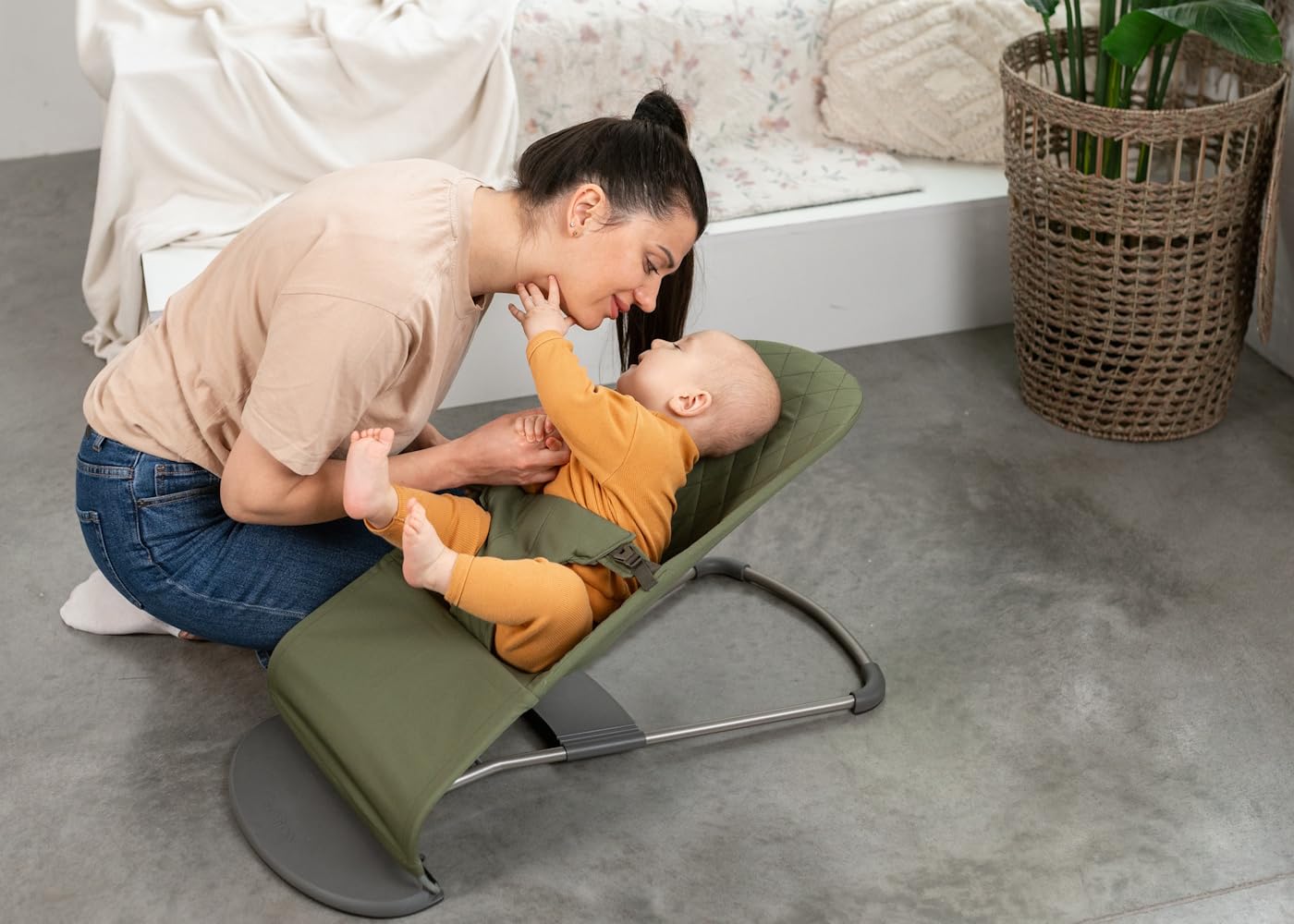 SA ACCESSORIES olive color adds a fresh, clean look to the bouncer.