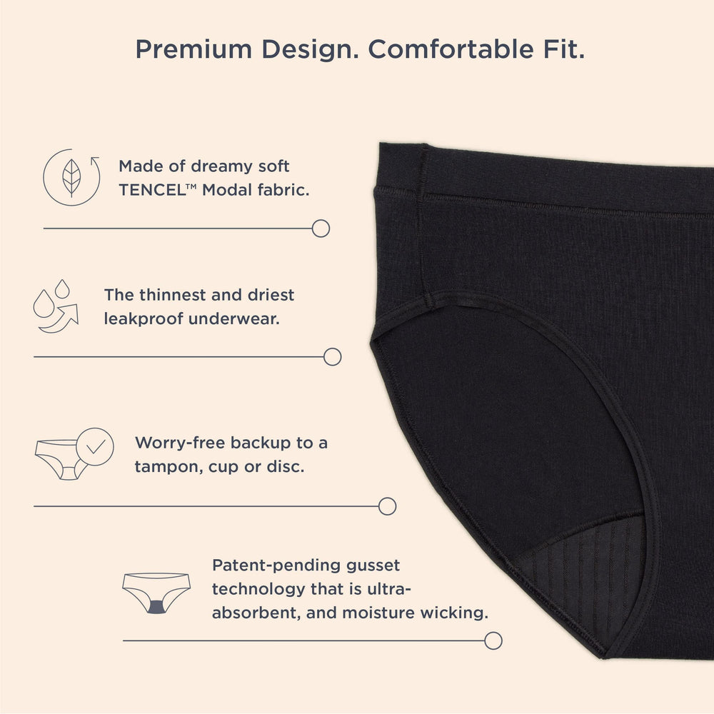 Saalt Comfort Modal Brief full-coverage fit worn by model for all-day comfort.