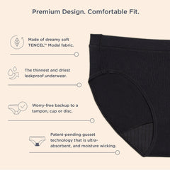 Saalt Comfort Modal Brief full-coverage fit worn by model for all-day comfort.