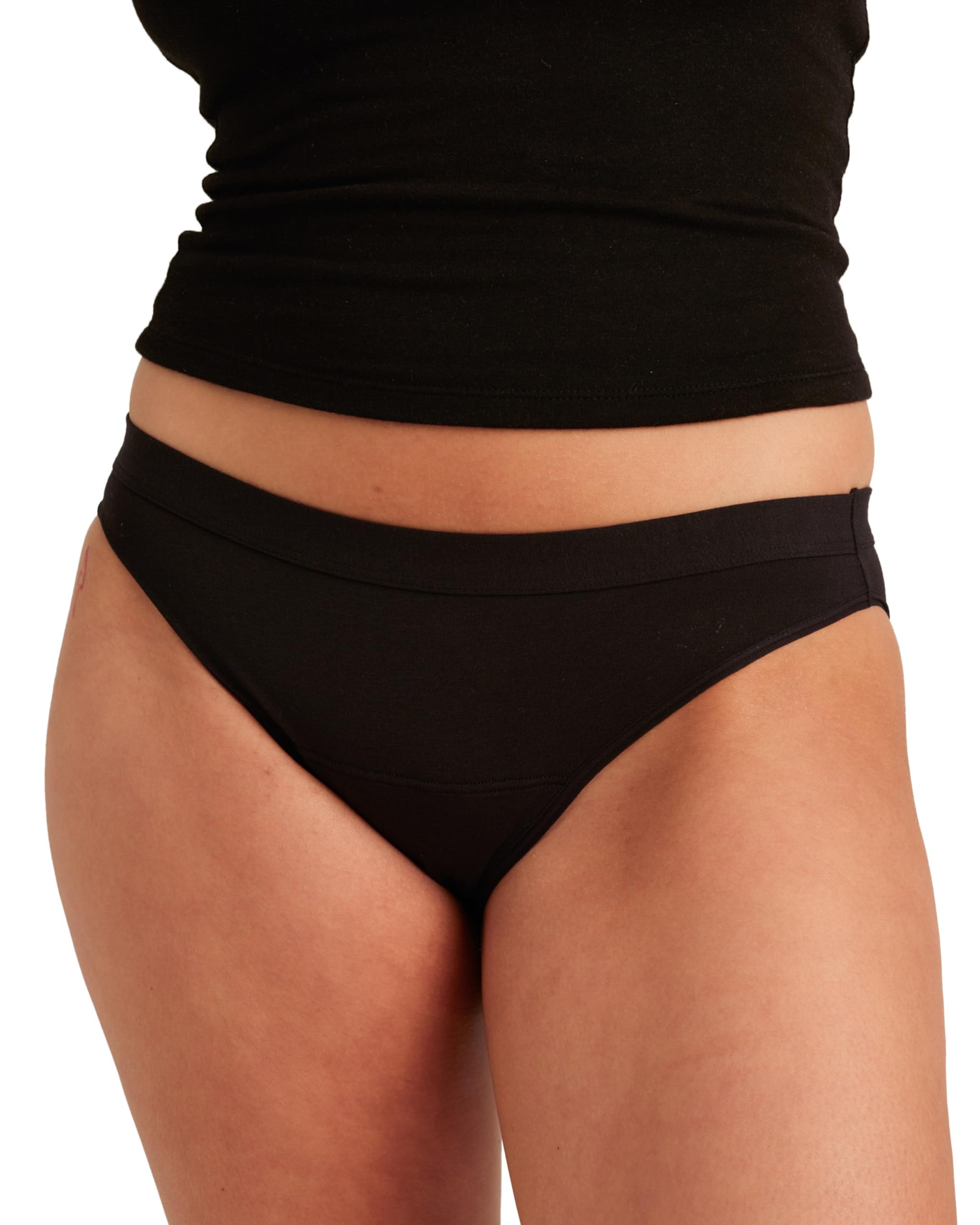Saalt Cotton Bikini period underwear front view in Volcanic Black offering reliable protection.