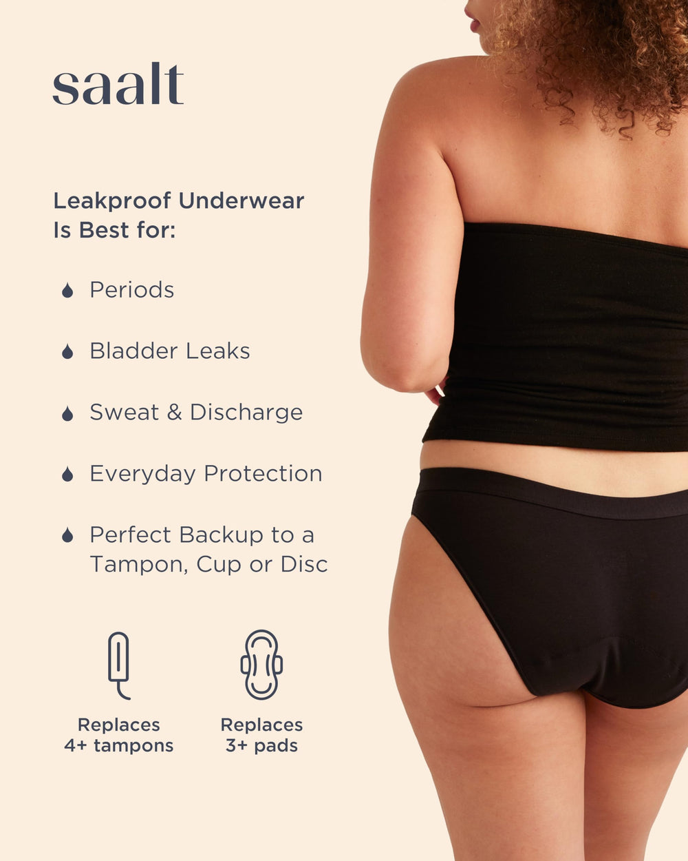 Saalt Cotton Bikini Underwear side view showing breathable fabric and fit