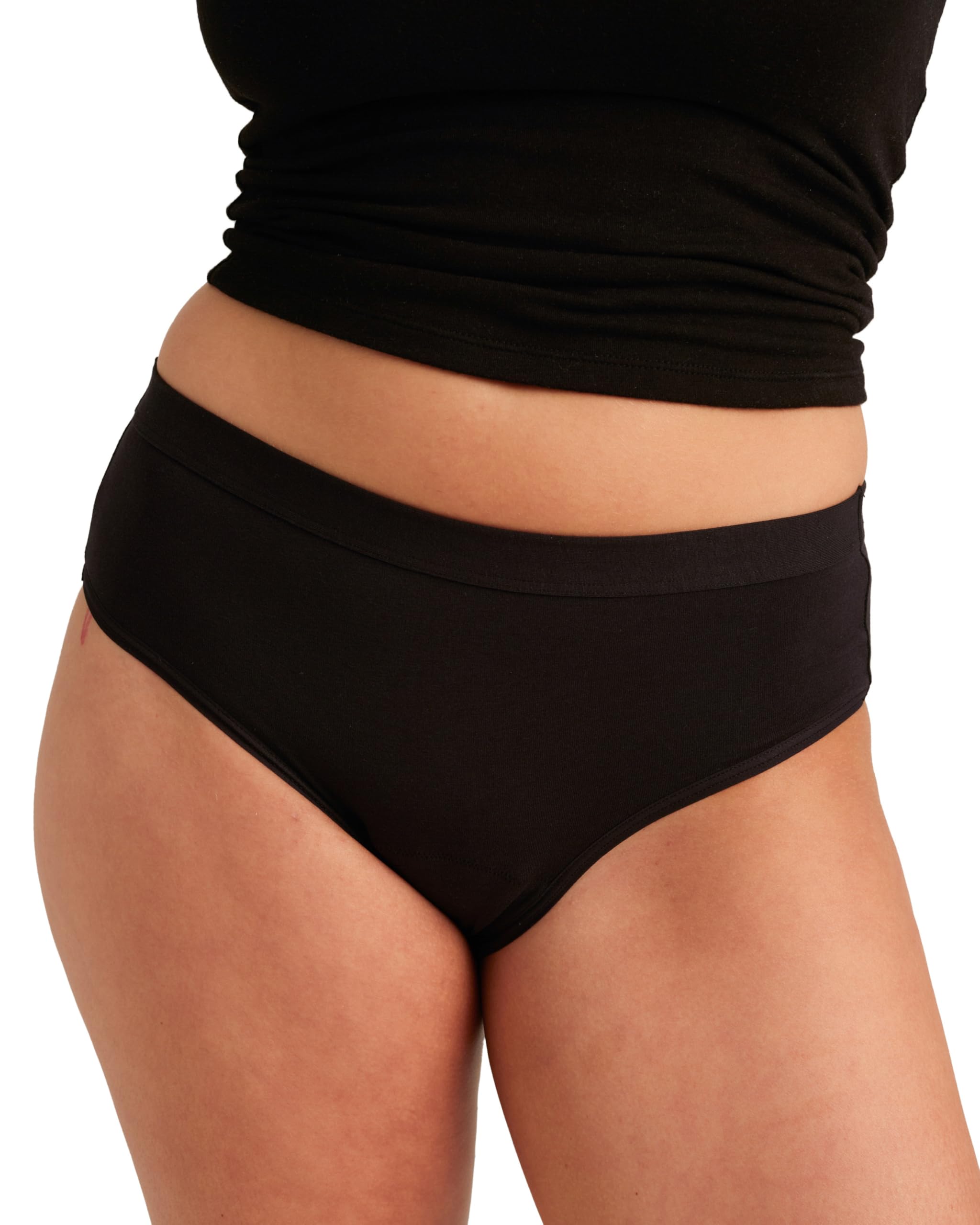 Saalt cotton brief in black, large, front view highlighting comfortable all-day fit.