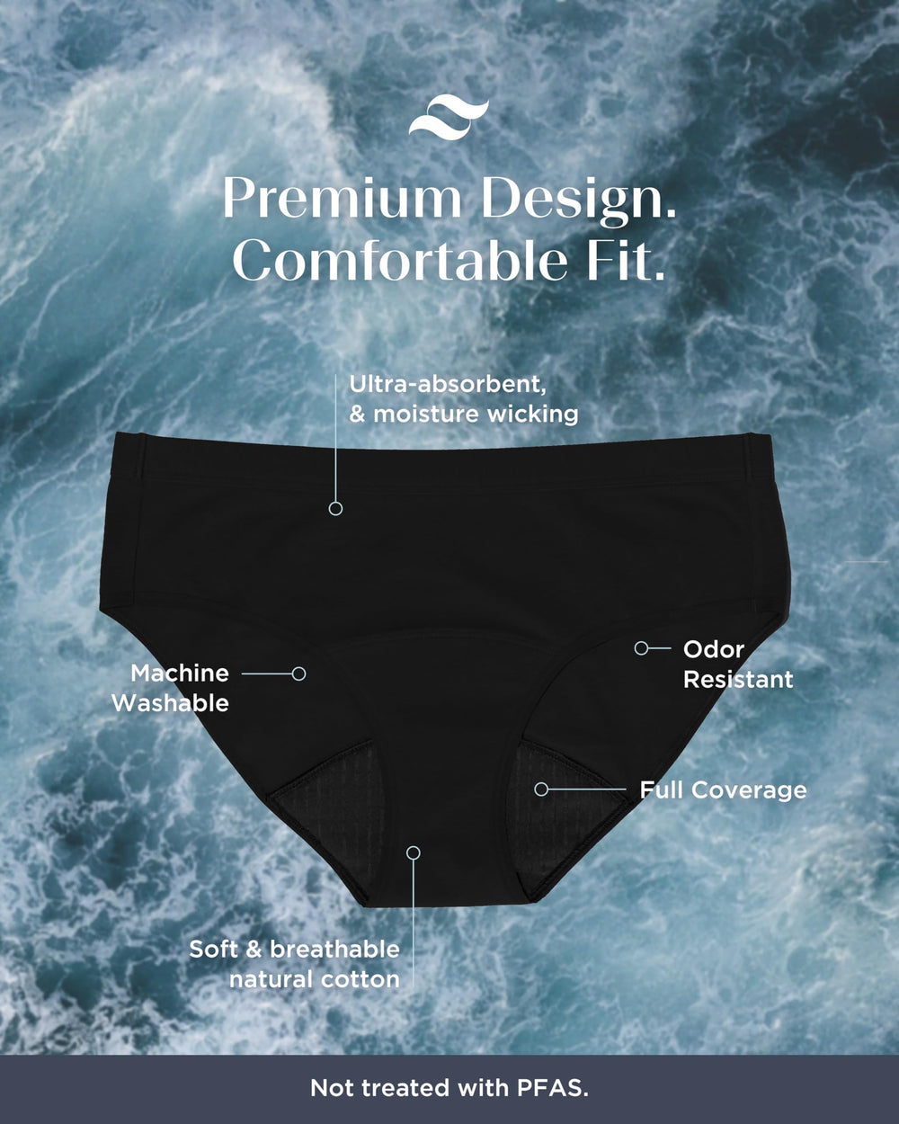 Rear view of Saalt EveryWear Cotton Brief in motion shows full coverage.