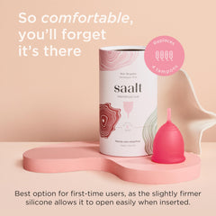 Saalt cup worn for 12 hours provides day and night comfort.