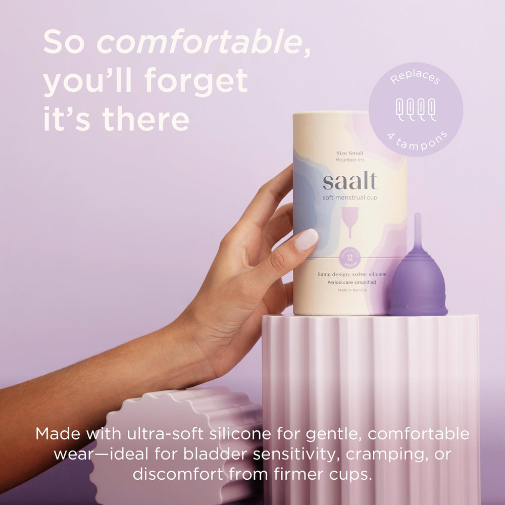 Saalt Soft cup flex-fit demonstrates comfortable wear during workouts and sleep.
