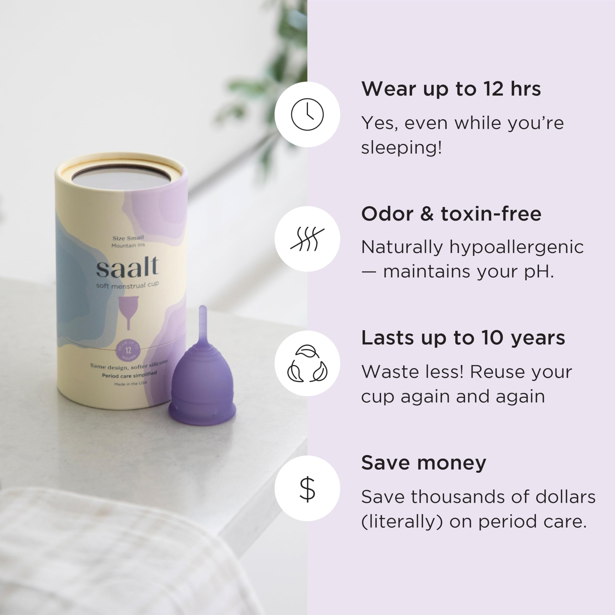Saalt Soft cup leak protection supports all-day confidence during travel.