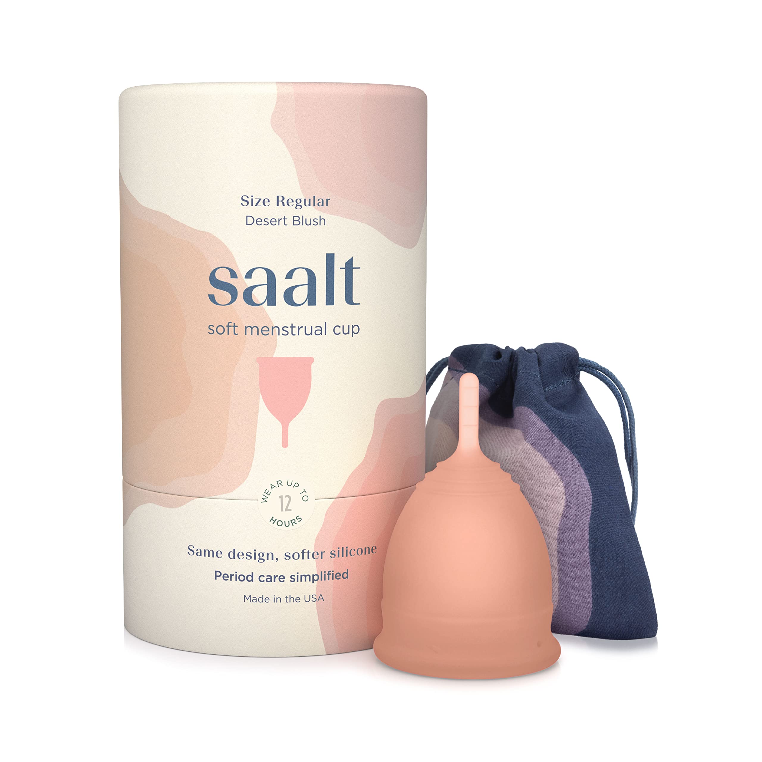 Saalt Soft regular Desert Blush cup in pack for on-the-go protection.