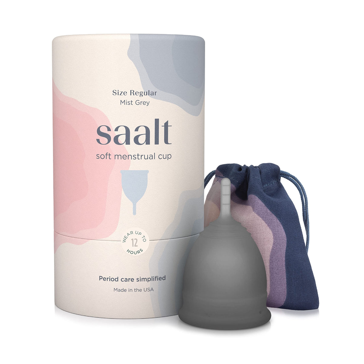 Saalt Soft menstrual cup front view in grey for comfortable wear