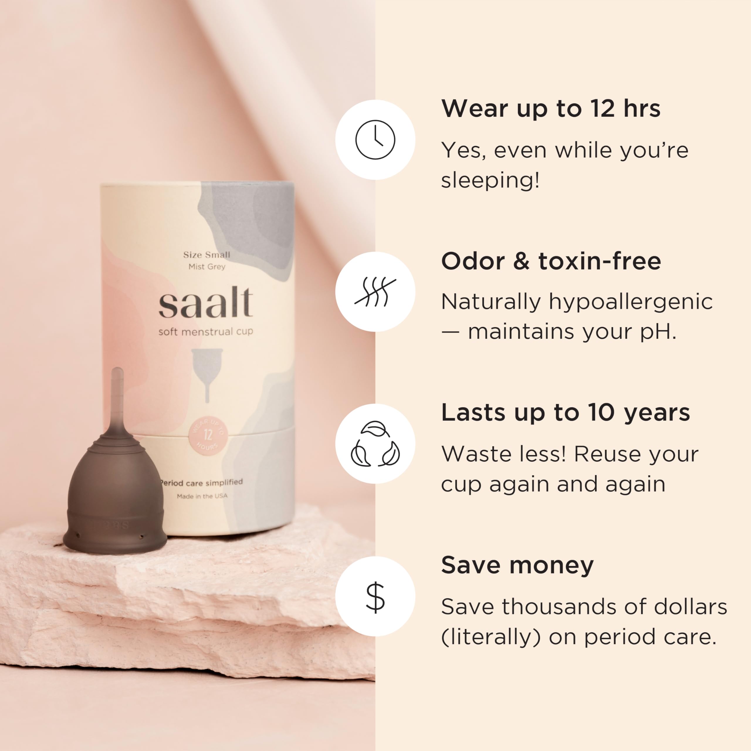 Saalt Soft cup smooth finish showing gentle, comfortable fit