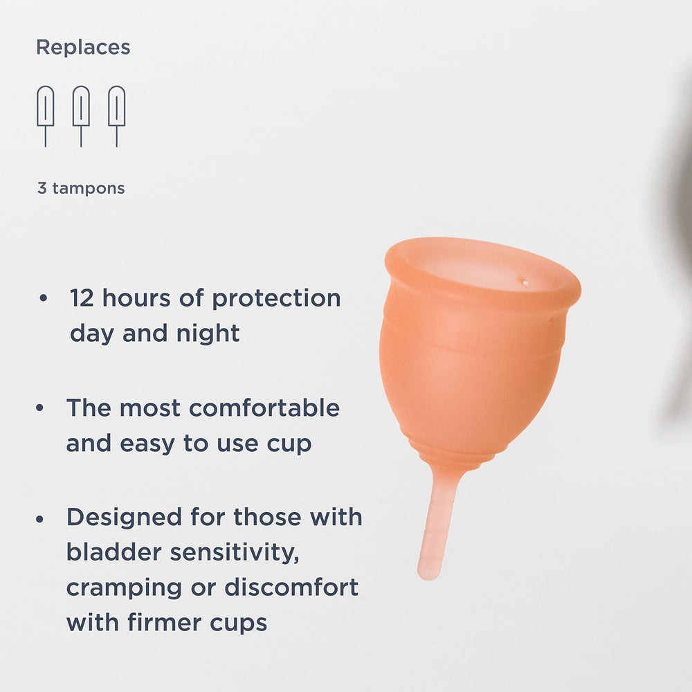 Saalt Soft Menstrual Cup desert blush flexible stem enables easy use.
