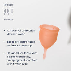 Saalt Soft Menstrual Cup desert blush flexible stem enables easy use.