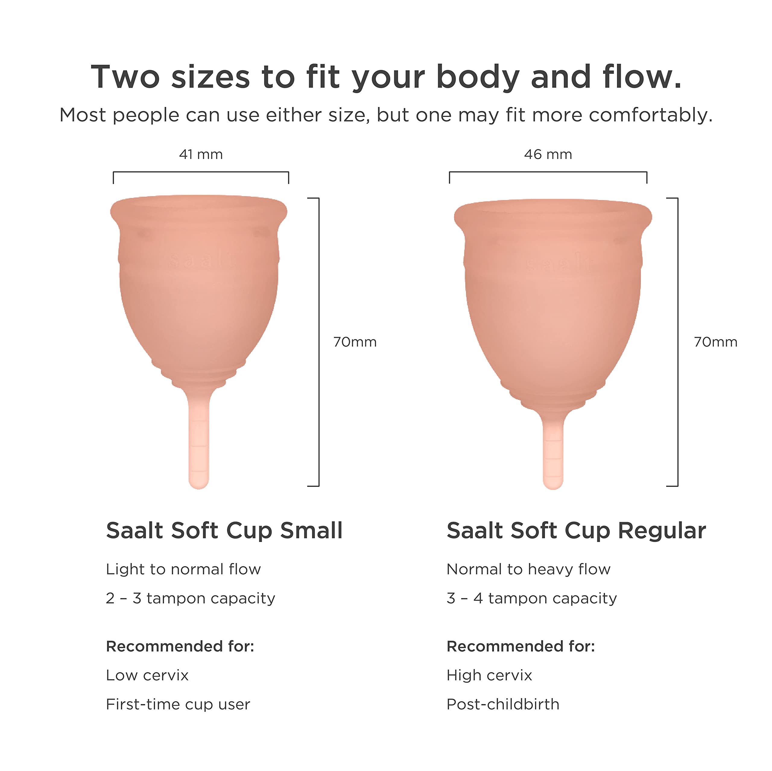 Saalt Soft Menstrual Cup in use demonstrates leak-free protection.