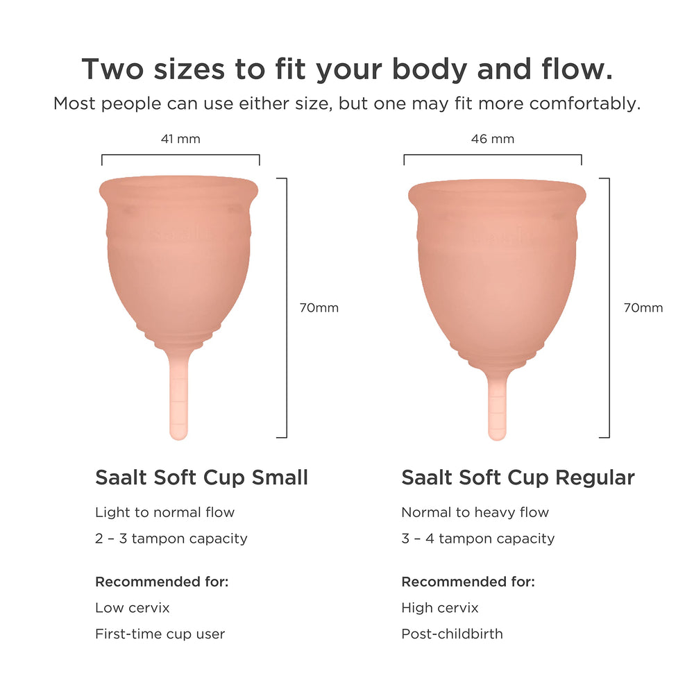 Saalt Soft Menstrual Cup in use demonstrates leak-free protection.
