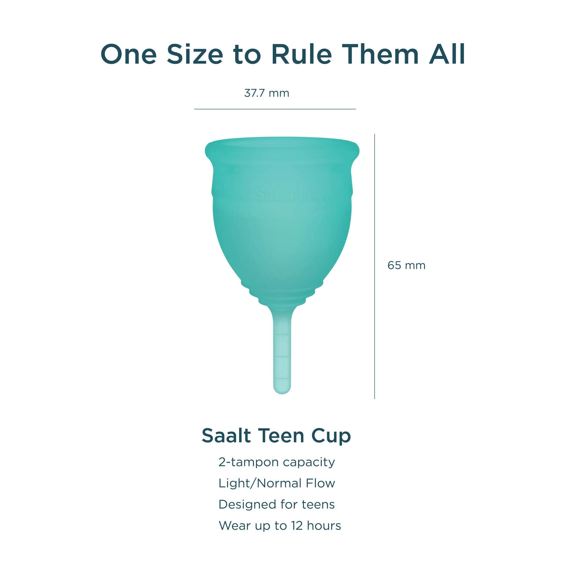 Saalt Teen Cup open-insert closeup shows gentle silicone opening for a secure fit