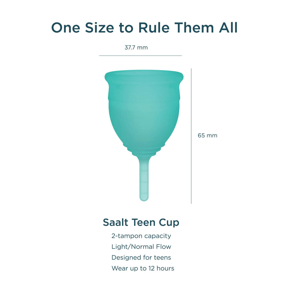 Saalt Teen Cup open-insert closeup shows gentle silicone opening for a secure fit
