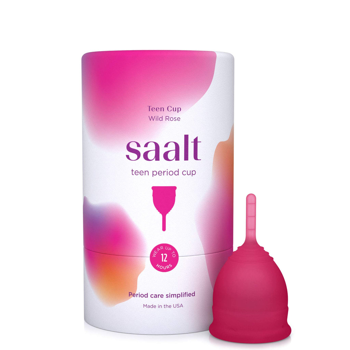 Saalt Teen Cup Wild Rose packaging highlights eco-friendly, reusable menstrual care
