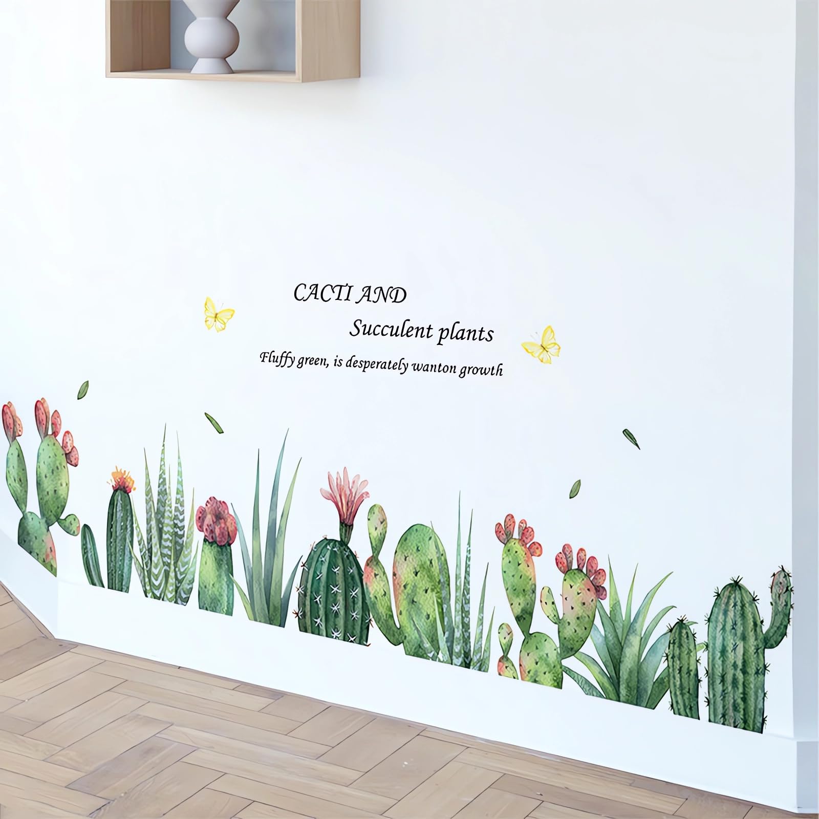 Sacinora cartoon cactus wall stickers add a calm green touch to bedrooms.