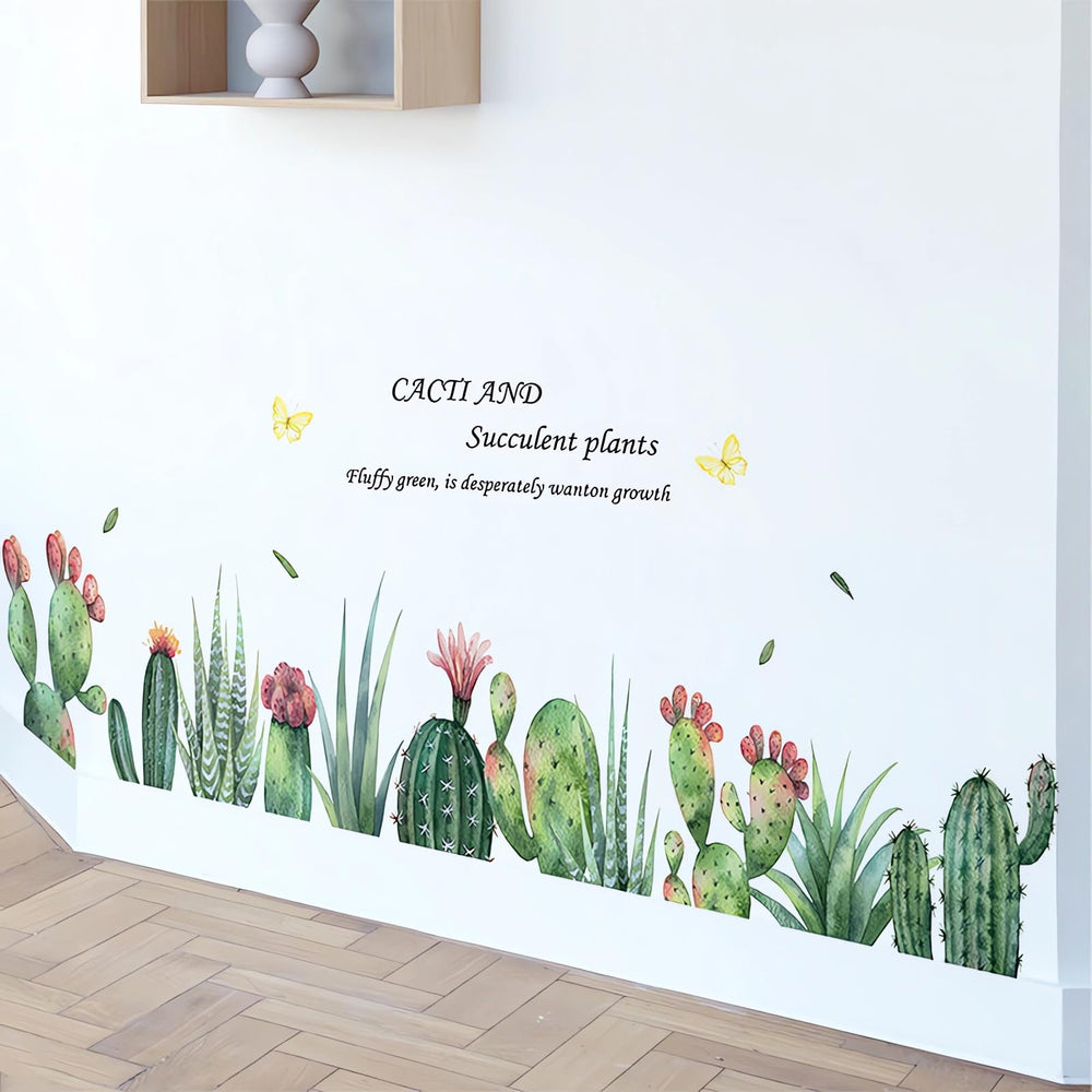 Sacinora cartoon cactus wall stickers add a calm green touch to bedrooms.
