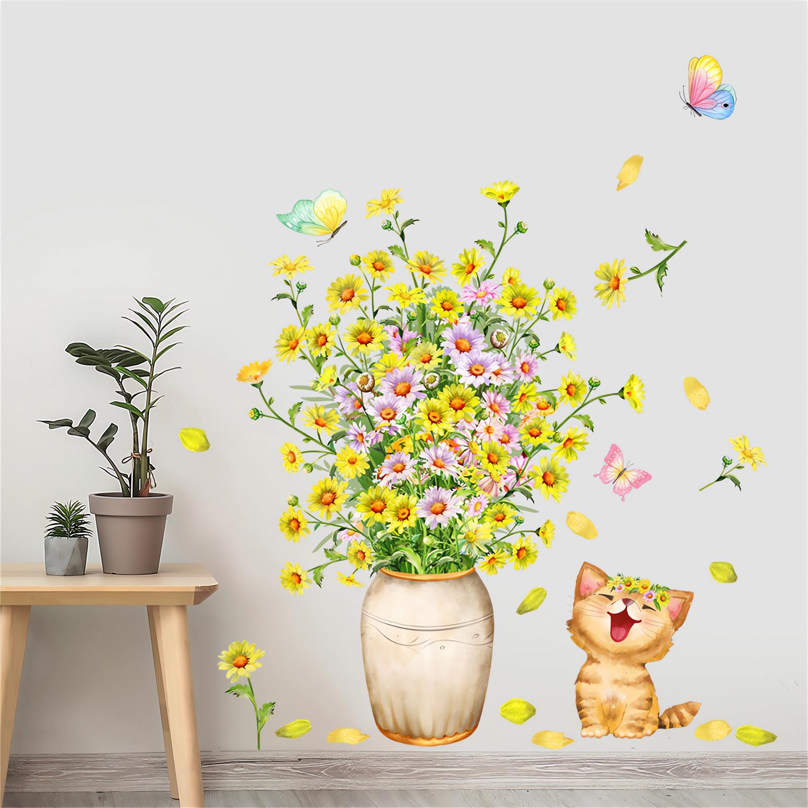 Sacinora cartoon cat flower wall decal adds whimsy to living spaces