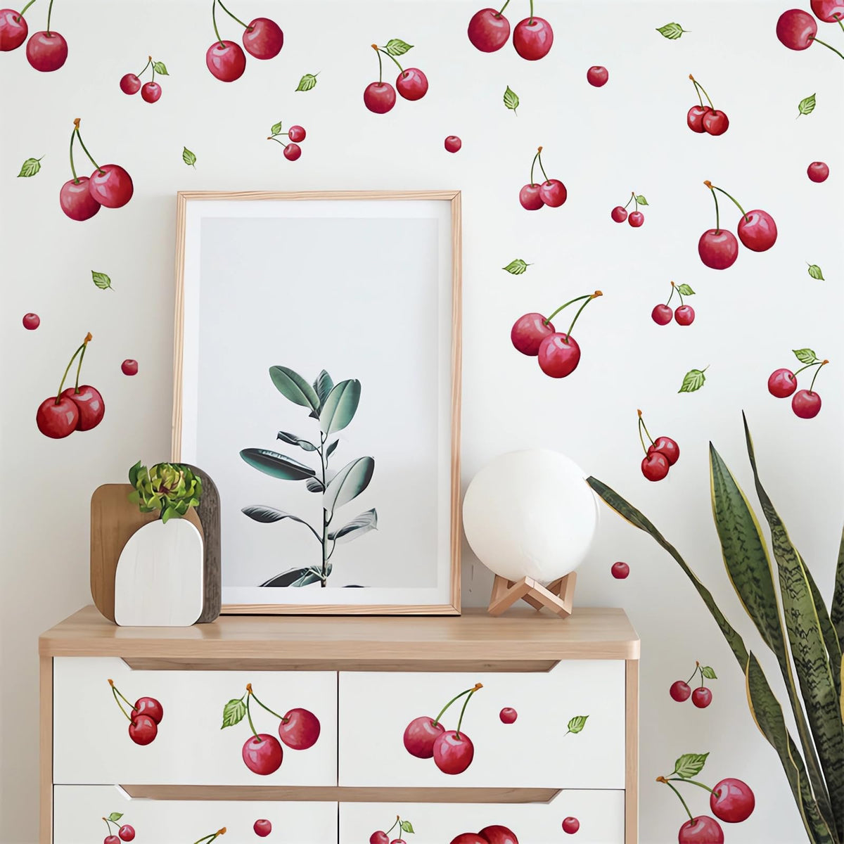 Sacinora cherries wall stickers create playful nursery decor with easy peel-and-stick application.