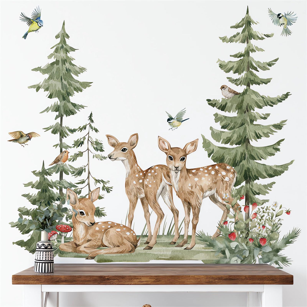 Sacinora cute forest deer wall sticker setup adds playful charm to a nursery