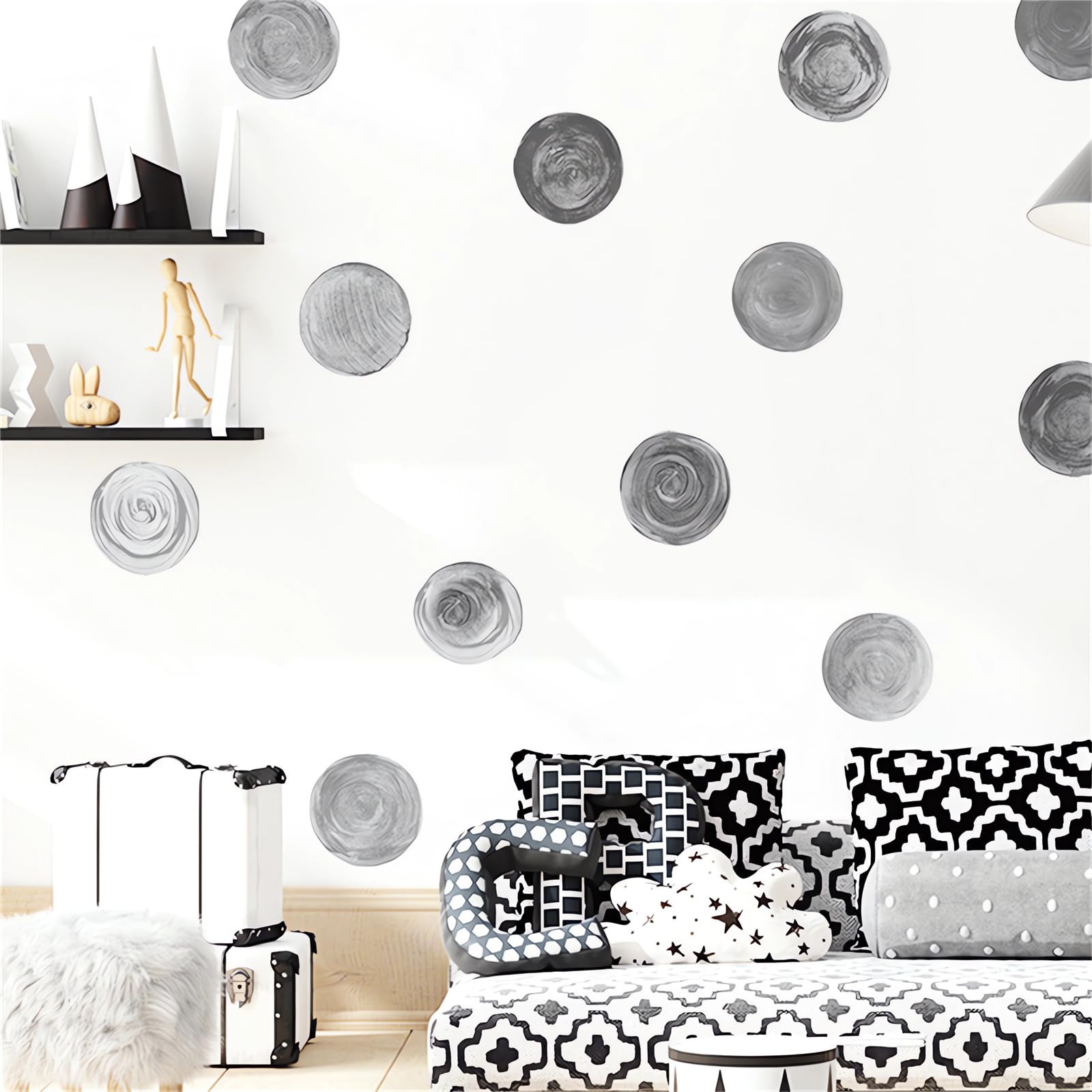 Sacinora grey and black watercolor dots on six sheets for versatile decor