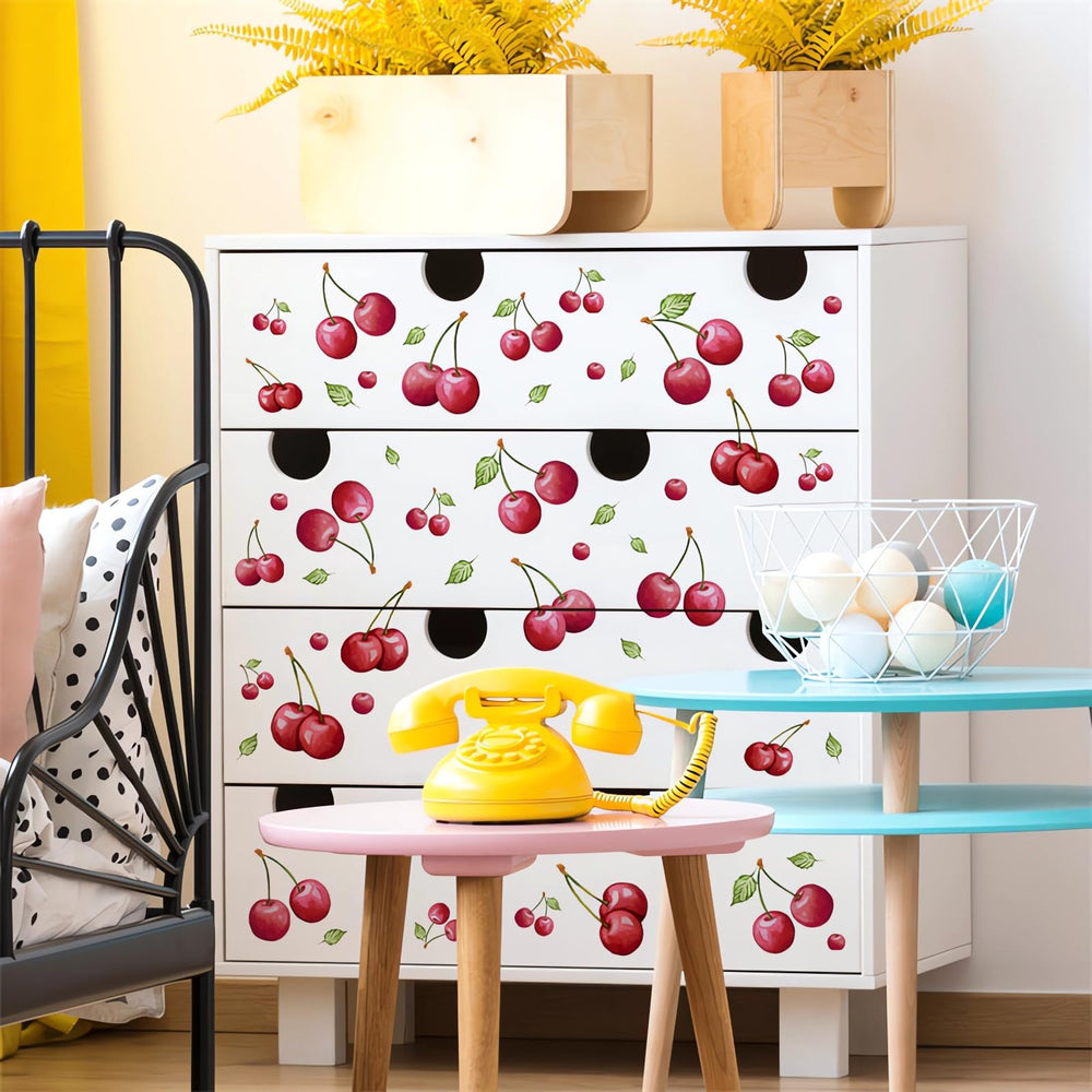 Sacinora cherry decals for kitchen and bathroom surfaces with water-resistant vinyl.