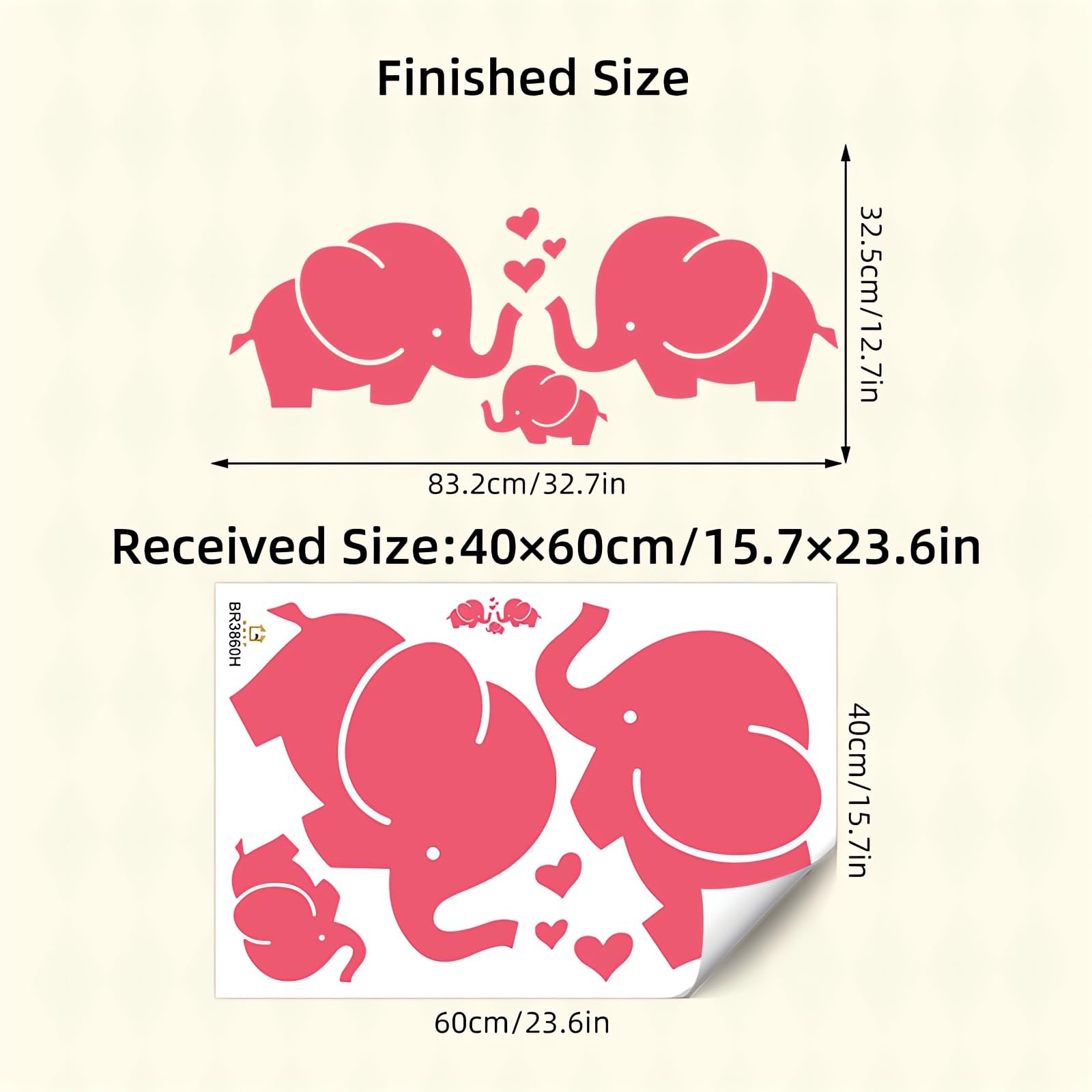 Sacinora pink baby elephant family wall sticker is removable, great for kid-friendly spaces.