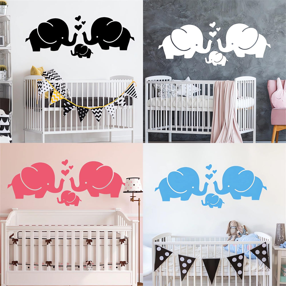 Sacinora pink baby elephant family wall sticker is waterproof on smooth surfaces.