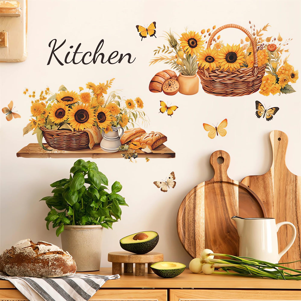 Sacinora Sunflower Basket Butterfly wall sticker brightens living room decor and adds whimsy.